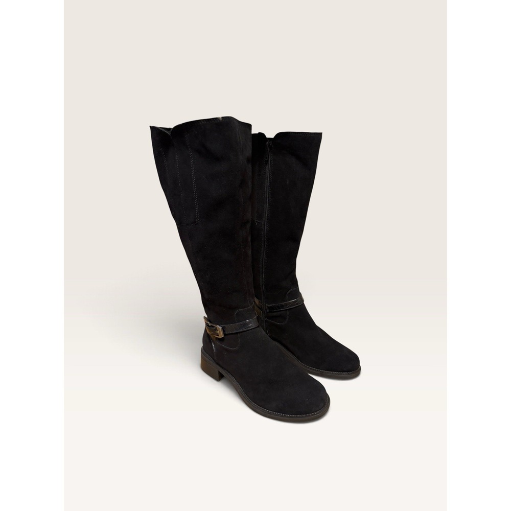 Clarks Maye Aster Shine Riding Boots Black Suede Tall Equestrian Women's 7 NWOB